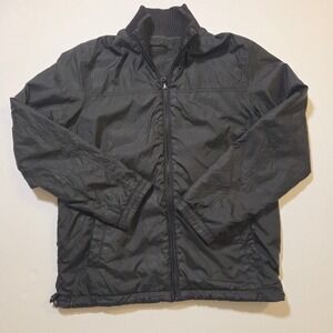 Bossini Mens Black Fleece Lined Nylon Full Zip Jacket Mock Neck Size M